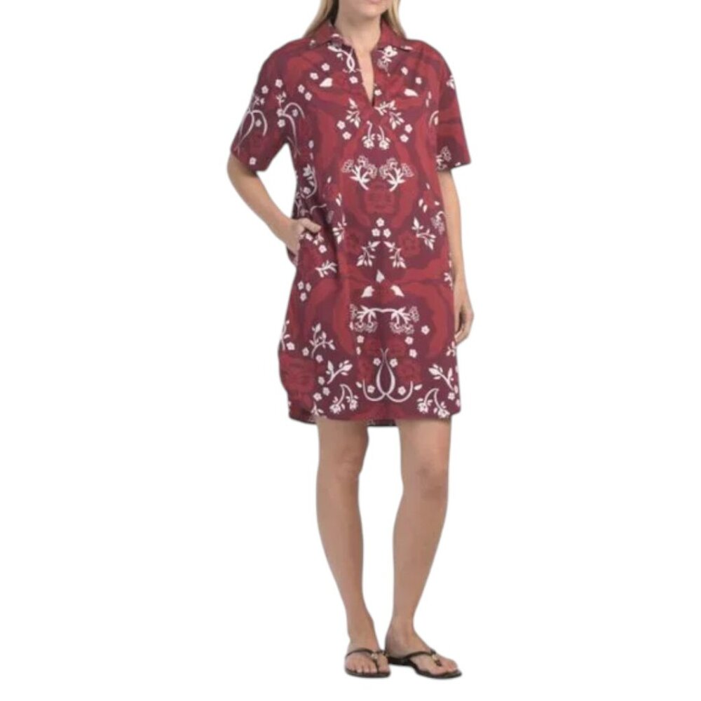 SHERIDAN FRENCH scarlet Short Sleeve Ikat Print Mini Dress